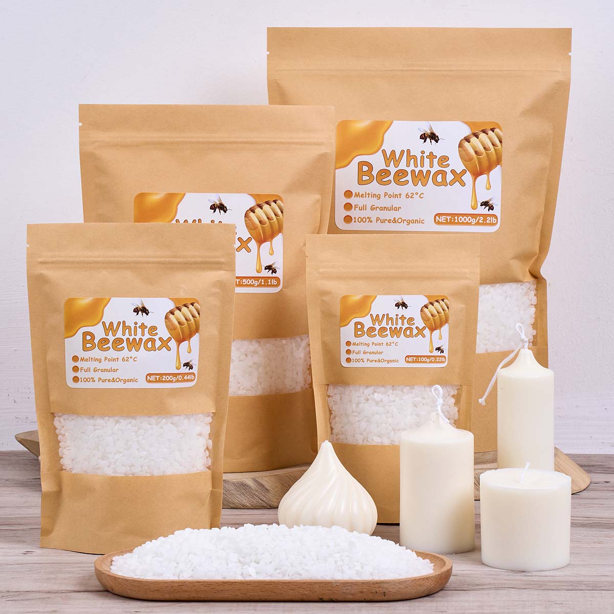 Candle Making Kit For Beginners - Cire d'abeille blanche 1000g, fabrication de